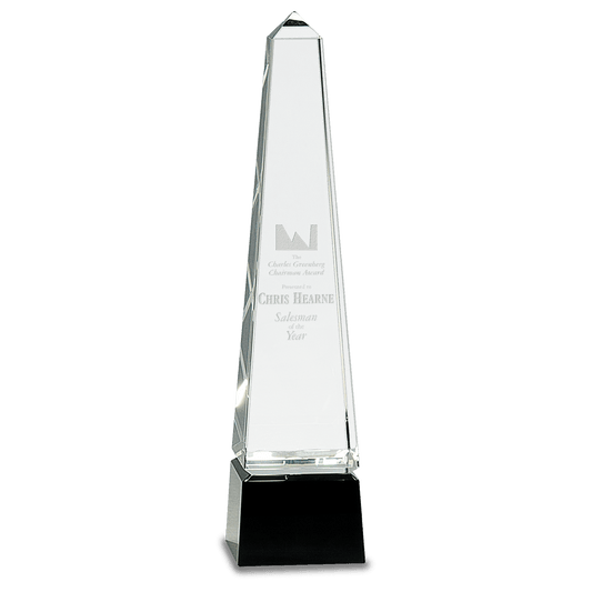 Obelisk Crystal Award with Pedestal Base - Black