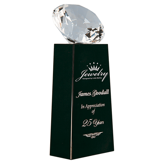 3D Crystal Diamond Award with Pedestal Base - Black