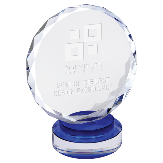 Round Facet Crystal on Round Base - Blue