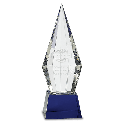 Obelisk Facet Crystal with Pedestal Base - Blue